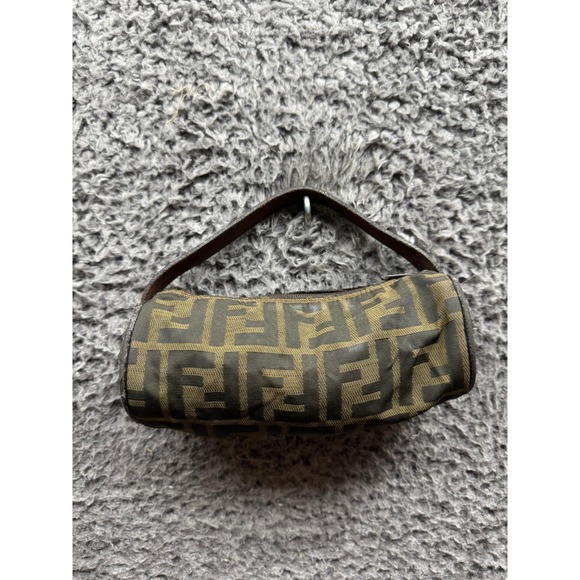 Vintage Fendi Zucca Women's Canvas Leather Trim Vanity Pouch Hand Bag Brown - Picture 1 of 12